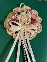 Longaberger Type Basket Tie On Hand Made Dollie With Ribbon And Beads