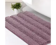 Chenille Bath Mat Non Slip Extra Thick Soft Striped Bath Rug Water Absorbent Shag Carpet for Bathroom - (1 Piece - 50cm x 81cm) Mauve