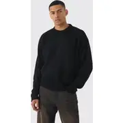 Mens Black Oversized Boxy Brushed Knitted Jumper