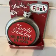NWT Wembley Family Holiday 10 oz. Survival Flask silver metal red & green new