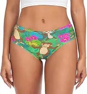 [RPLIFE] Playful Monkeys Jungle Green Women Brief, Women's Breathable Underwear, Womens Stretch Underwear Briefs, Playful Monkeys Jungle Green 1, Large