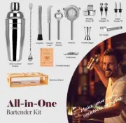 Mooues 18-Piece Bartenders Kit Stainless Steel Cocktail Shaker Set W' 50 Recipes