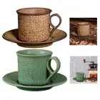 Espresso Cup with Saucer Rustic Coffee Cup Set for Hot Tea Cappuccino Office