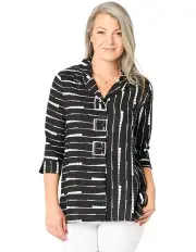 [Fella Hamilton] Storyline Monotone 3/4 Sleeve Shirt in Black