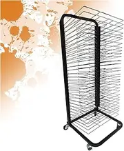 Classroom Art Drying Rack, Single Sided Folding Metal Clothes Drying Rack with 30 Shelves,4 Caster Wheels,Suitable for Drawings and Prints
