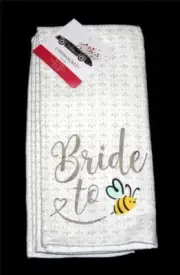 2 Cynthia Rowley Silver Foil Bride to (Bumble Bee) Pique Kitchen Towels NWT DISC