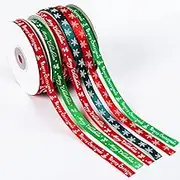 6 Rolls Christmas Ribbon, Fyvadio 150 Yards Snowflake Printed Xmas Red Green Grosgrain Ribbon for Gift Wrapping, DIY Crafts, Christmas Holiday Decorations, Winter Season Festival DIY Crafts Decor( 6 style)