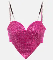 [Area] Area Heart crystal-embellished wool crop top AU 4 pink