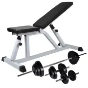 Workout Bench with Barbell and Dumbbell Set 30.5 kg Home Gym Fitness Equip 75350