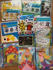BOREDOM BUSTER PACK - 30+ Items - Puppets, Sticker Gems, Scratch Art & Colour In