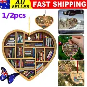 Heart-Shaped Book Lovers Bookshelf Pendant Acrylic Mini Christmas Ornament GifRO