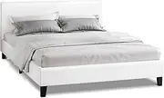 ALFORDSON Bed Frame with Headboard in PU Leather Upholstery Double Size, Bed Base Platform with Adhesive Velcro Strips Wooden Slats, Mattress Foundation Max 320kg, White