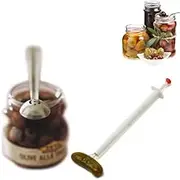 Pickle Pincher with Olive Spoon Set,Flexible Picker Fork n Long Handle Pick Jar Serving Spoon with Drain Hole for Cucumber, Arugula, Caper