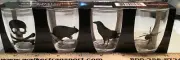 New Set of 4 Halloween plastic Shot Glasses Rat Spider Crow Skull Crossbones