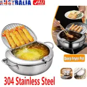 Stainless Steel Deep Fryer Frying Pot With Oil Drainer Thermometer & Lid