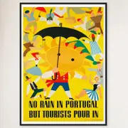 Galrie Charming Vintage Travel Poster of Portugal: No Rain But Tourists Pour In Artwork, Black Frame, A4 21 x 30cm (8 x 12inch)