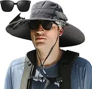 [Generic] Solar Fan Hat,Wide Brim Solar Fan Outdoor Fishing Hat-Sola r & USB Charging,Sombrero Con Ventilador S-olar,UPF 50+