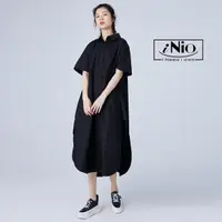 在飛比找momo購物網優惠-【iNio 衣著美學】夏新品 短袖長洋 現貨 男友風兩穿式側