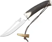 Joker Camping and Hiking Knife CC72 Luchadera, Deer Horn Handle, MOVA Steel 14 cm Blade, Brown Leather Sheath, Tool for Fishing, Hiking, Camping and Hiking
