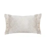 SOGA 35cm Rectangular Natural Woven Diamond Pattern Fringe Trim Throw Pillow