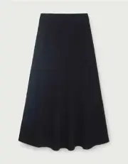 The White Company 100% Wool Ribbed Knitted Midi Skirt, Black, Small, RRP £139