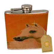 Dappled Gray Arabian Sunset Mare Leather Pocket Hip Flask