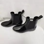 St. John's Bay Womens Rain Boots Size 7M Black Pull On Leeds Flat Block Heel NWT
