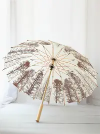 在飛比找樂天市場購物網優惠-晴雨傘白樺樹林16骨復古風木制傘直桿長柄傘男女中國風竹傘