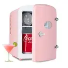 4L 6 Can Mini Fridge Compact Cooler & Warmer with window Portable Pink