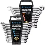 Chrome Vanadium 24PCS Ratcheting Wrench Combo with Space-Saving Organizer