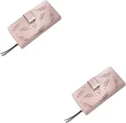 [WRITWAA] 2pcs Long Leather Purse Snap Closure Wallet Hollow Leaves Pattern Multi-Card Slot Cash Holder