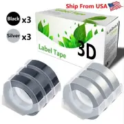 (3Silver,3Black) Label Tape for Dymo S0720020 1540 Dymo 15447 Label Makers