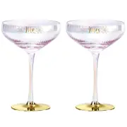2pc LMD Holographic Mr & Mrs 280ml Stemmed Champagne Coupe Glass Drink Set