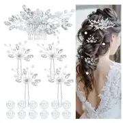 17 Pieces Metal Crystal Rhinestone Pearl Bridal Wedding Hair Side Combs Silver