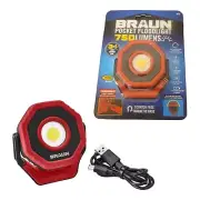 BRAUN 750 Lumen Rechargeable Ultra-Compact Magnetic LED Floodlight, Red