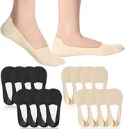 [Abeillo] 8 Pairs No Show Socks Womens, Non Slip Cotton Low Cut Liner Socks for Women Size 5-8 Invisible Footies Socks for Flat Boat (Size 5-8, Black/Skin), Multi