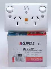 Clipsal Lifesaver Powerpoint 25EL30 Double Outlet Switch RCD 10A 250V E.L.P 30mA