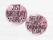 21st Birthday Party Buttons, Rose Gold 21st Birthday Pins BB1359D