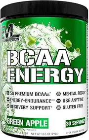 Evlution Nutrition BCAA Energy - High Performance Energizing Amino Acid Supplement For Muscle Building Recovery And Endurance 30 Servings Green Apple