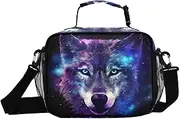 Blue Wolf Face Insulated Lunch Box for Women Men - Ideal for Work, Picnics - Includes Adjustable Shoulder Strap