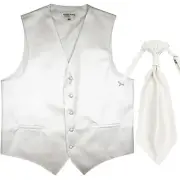 New men's tuxedo vest waistcoat & ascot horizontal stripes prom white wedding
