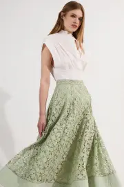 Cutwork Embroidery Woven Midi Prom Skirt