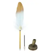 Feather Pen Quill, Feather Ballpoint Pen with Bronze Pen Holder, Sky Blue