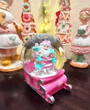 Christmas Santa Clause Elves Pink Sleigh Snowglobe Snow Globe Pinkmas Decor NEW