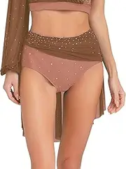[TiaoBug] Womens Sparkly Dance Shorts Asymmetrical Lyrical Skirted Briefs Modern Contemporary Dance Costumes