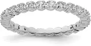 [Stackable Expressions] 925 Sterling Silver Polished Prong set Patterned Stackable White Topaz Ring Size 8-Stackable-Ring for Women