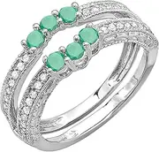 [Dazzlingrock Collection] 14k White Gold Round Green Emerald and White Diamond Ladies Anniversary Wedding Band Enhancer Guard