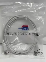 USB 2.0 High Speed Type A Male to Type B Male Printer Scanner Cable Cord 10'