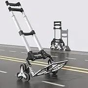 Stair Climbing Cart Portable Folding Hand Truck, 330 LBS Load Capacity Aluminium Trolley with 3-Level Height Adjustable Telescoping Handle, 6 Rubber Wheels & Bungee Cord for Pulling, All Terrain