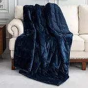 BUZIO Sherpa Fleece Weighted Blanket 5.5 kg for Adult, Unicolor Ultra-Soft Fleece and Sherpa, Dual Sided Cozy Plush Blanket for Sofa Bed, 120 x 180 cm, Navy Blue